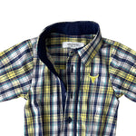 Dale navy glow check long sleeve romper collar detail showing neat neckline finish