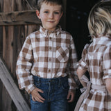 Boys brown gingham western shirt