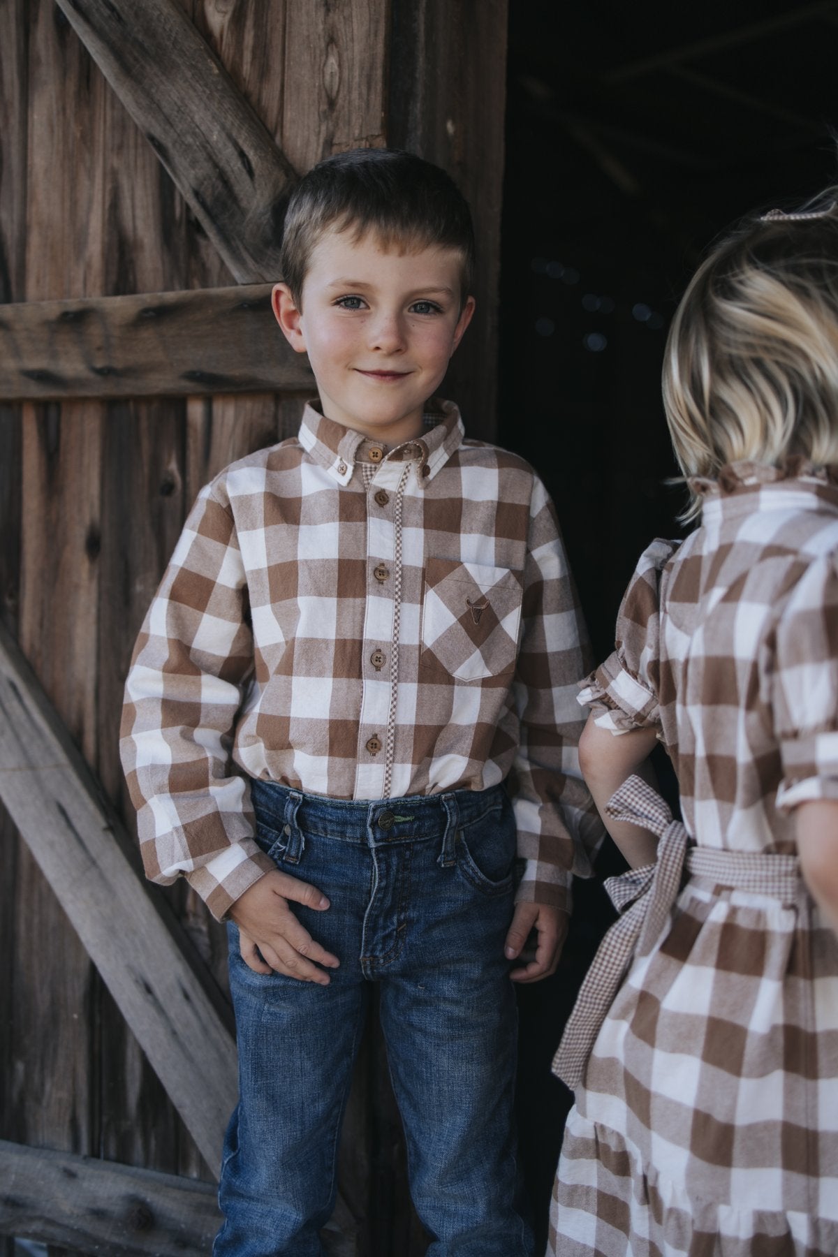 Boys brown gingham western shirt