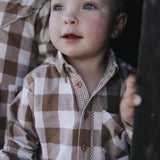 Gingham shirt pocket and collar detail