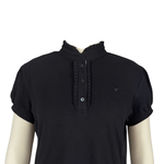 NURSING Kellie ruffle women's black gingham contrast polo collar detail showing polo neckline and button