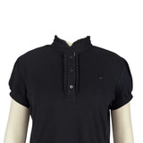 NURSING Kellie ruffle women's black gingham contrast polo collar detail showing polo neckline and button