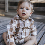 Baby boy brown gingham western bodysuit