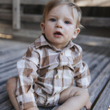 Baby boy brown gingham western bodysuit