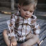Gingham western bodysuit with collar and button placket