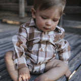 Gingham western bodysuit with collar and button placket