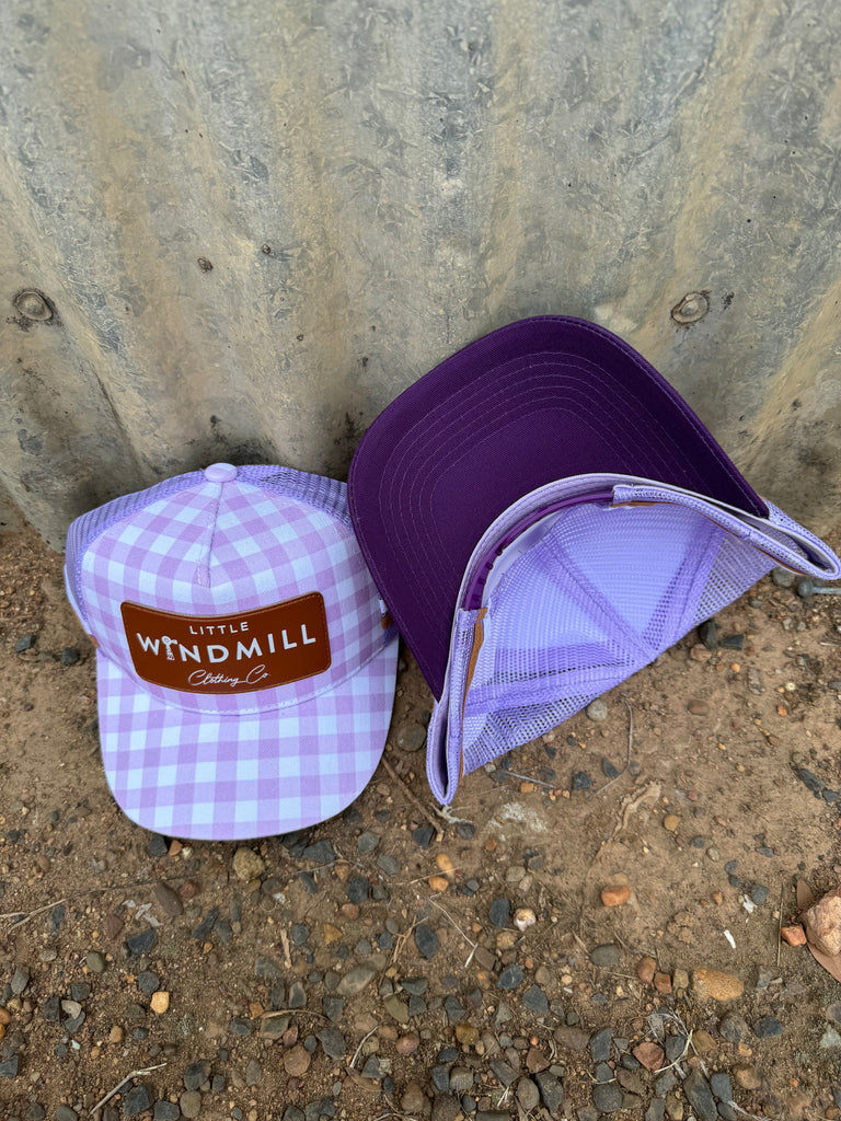 Little Toddlers / Youth / Adults Purple Gingham Caps-Little Windmill Clothing Co