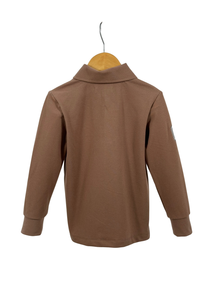 "Barker" Dessert Brown Contrast Long Sleeve Polo-Little Windmill Clothing Co