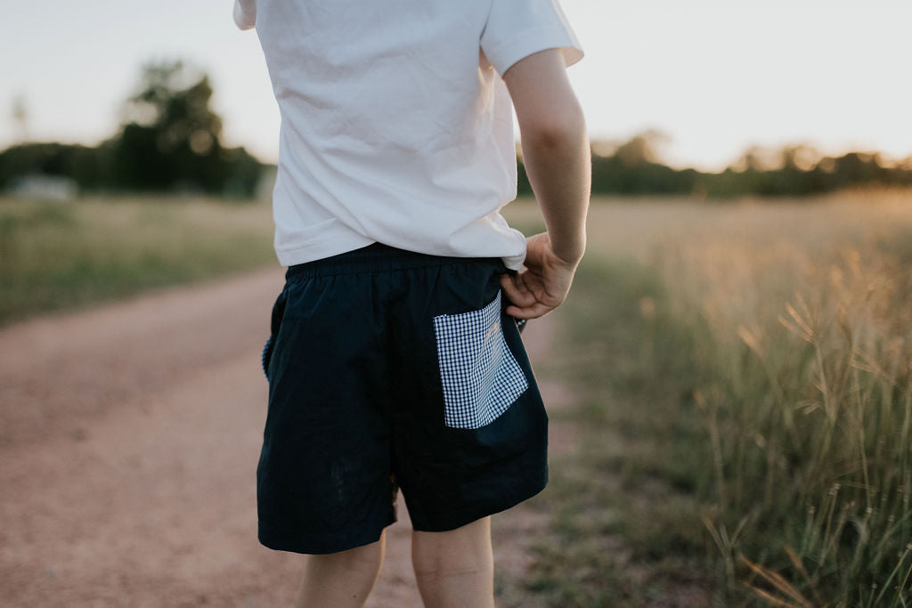 "Must Have" Navy Cotton Detailed Shorts-Little Windmill Clothing Co