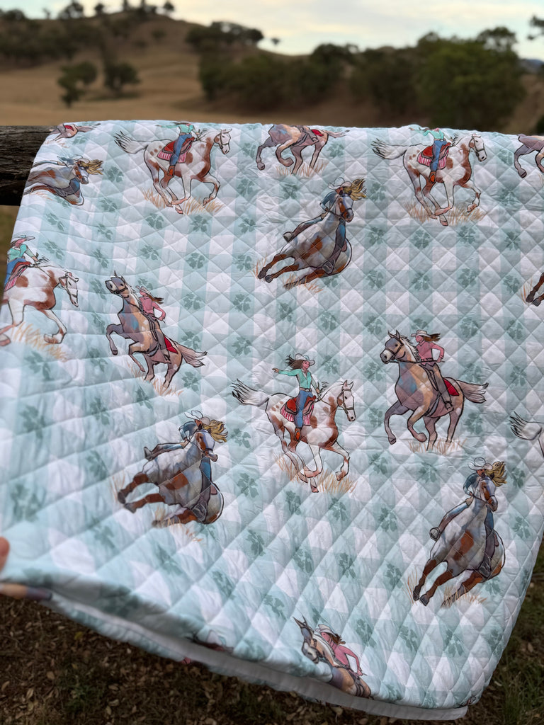 Teal Cowgirl Coverlet/Duvet Insert - 2 in 1-Little Windmill Clothing Co