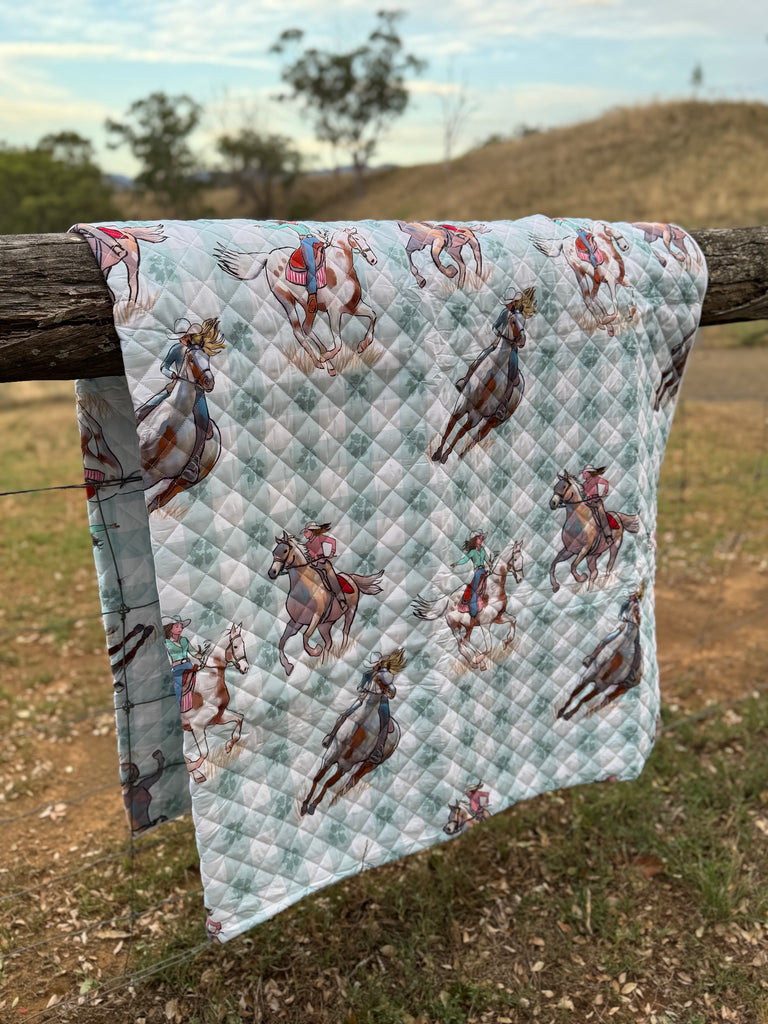 Teal Cowgirl Coverlet/Duvet Insert - 2 in 1-Little Windmill Clothing Co