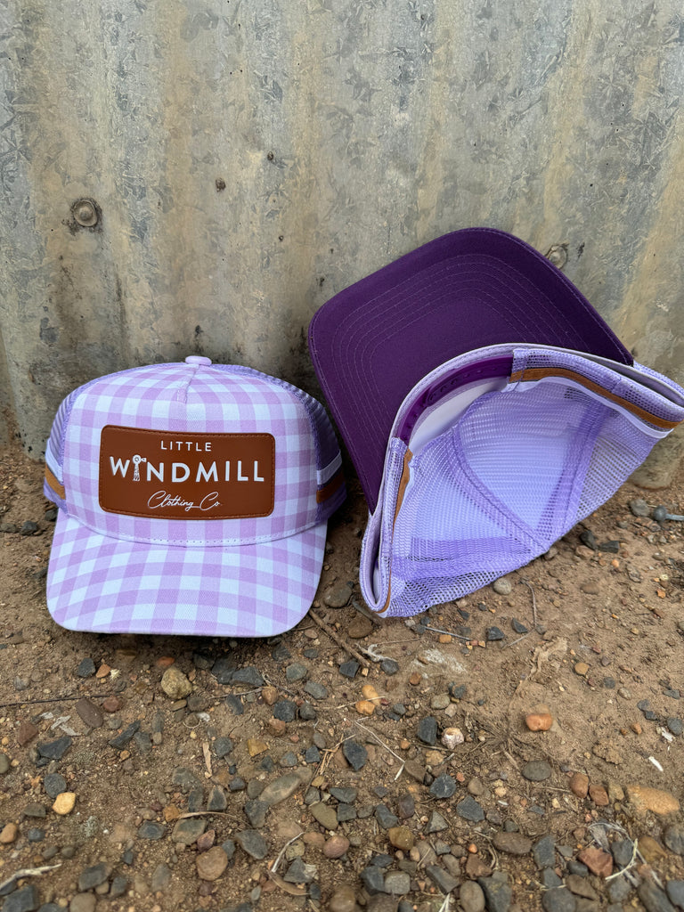 Little Toddlers / Youth / Adults Purple Gingham Caps-Little Windmill Clothing Co