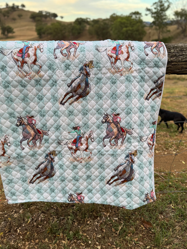 Teal Cowgirl Coverlet/Duvet Insert - 2 in 1-Little Windmill Clothing Co