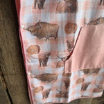 Peach Highlander kids waffle towel flatlay showing full peach highlander print waffle towel