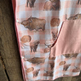 Peach Highlander kids waffle towel flatlay showing full peach highlander print waffle towel
