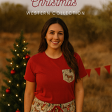 Mens Western Christmas PJ boxer shorts worn showing relaxed fit and festive western holiday print