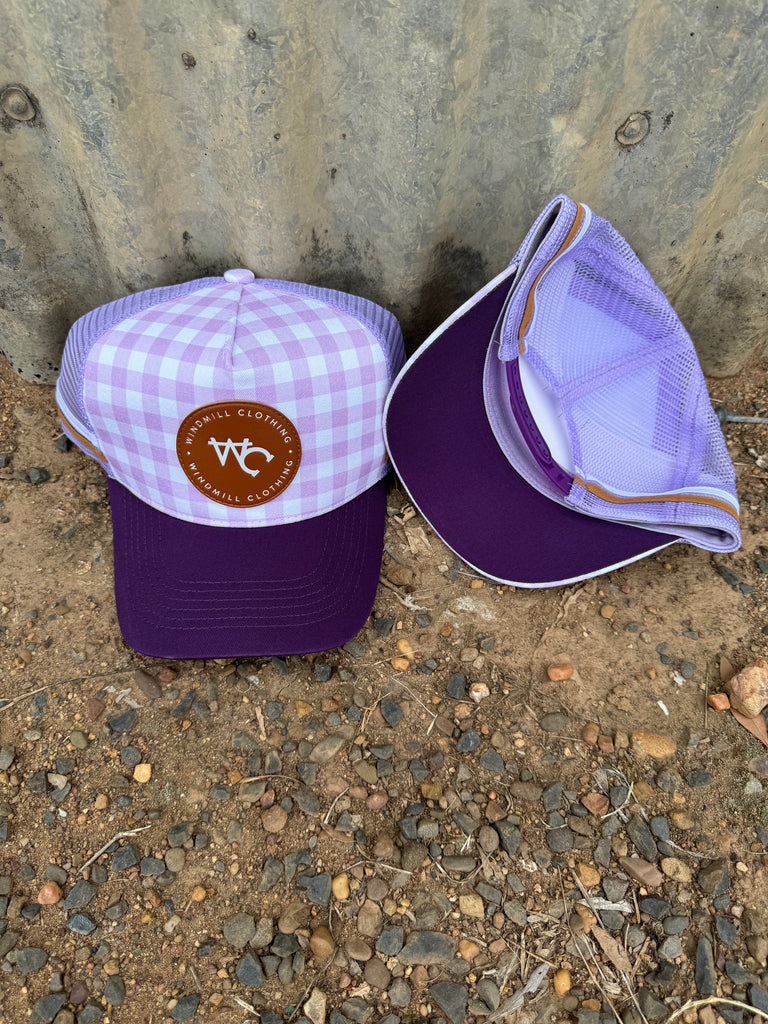 Little Toddlers / Youth / Adults Purple Gingham Caps-Little Windmill Clothing Co