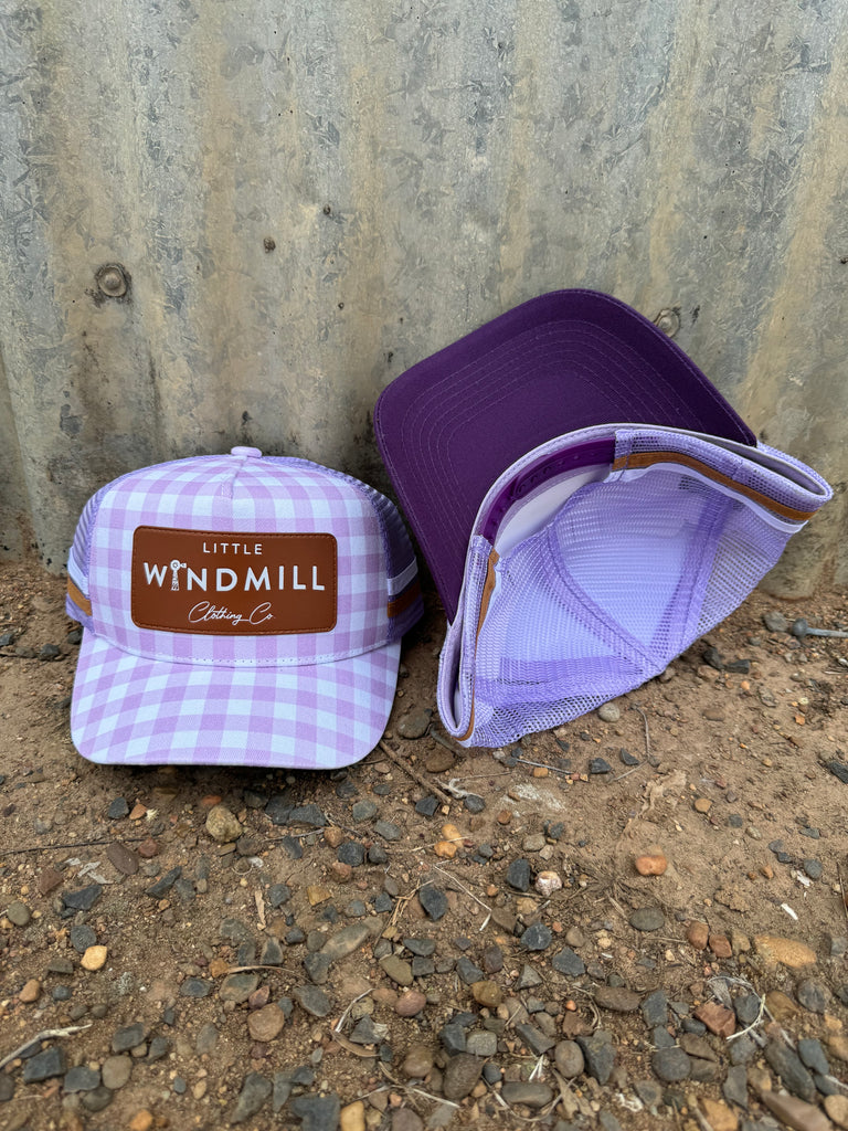 Little Toddlers / Youth / Adults Purple Gingham Caps-Little Windmill Clothing Co