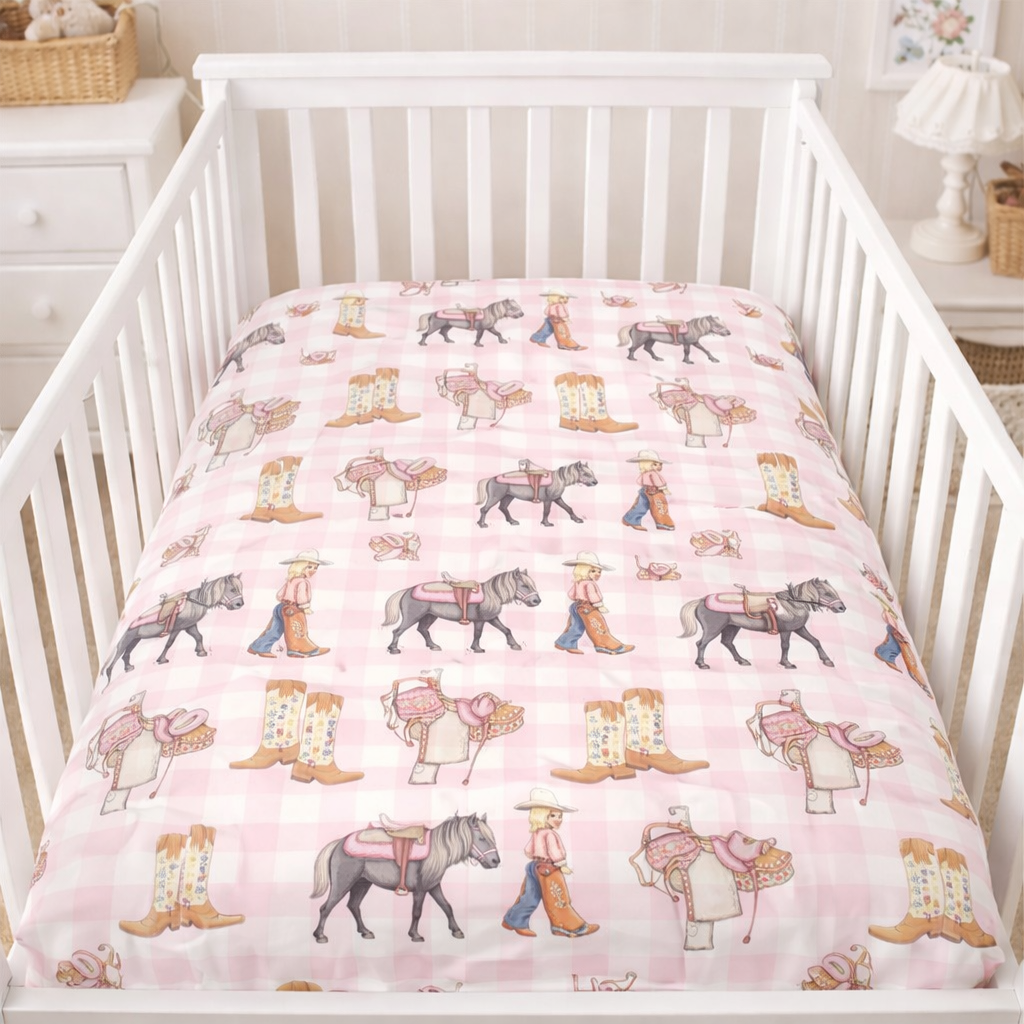 Cowgirl Life fitted cot sheet corner detail showing deep elasticated edge for secure fit