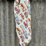 Ranch life jersey organic cotton swaddle showing classic ranch-themed print on 100% organic cotton