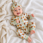Highlander Waffle Cotton Onesie With Beanie & Bow-Little Windmill Clothing Co