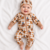 Cowboy Waffle Cotton Onesie With Beanie-Little Windmill Clothing Co