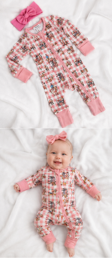 Cowgirl Waffle Cotton Onesie With Bow-Little Windmill Clothing Co