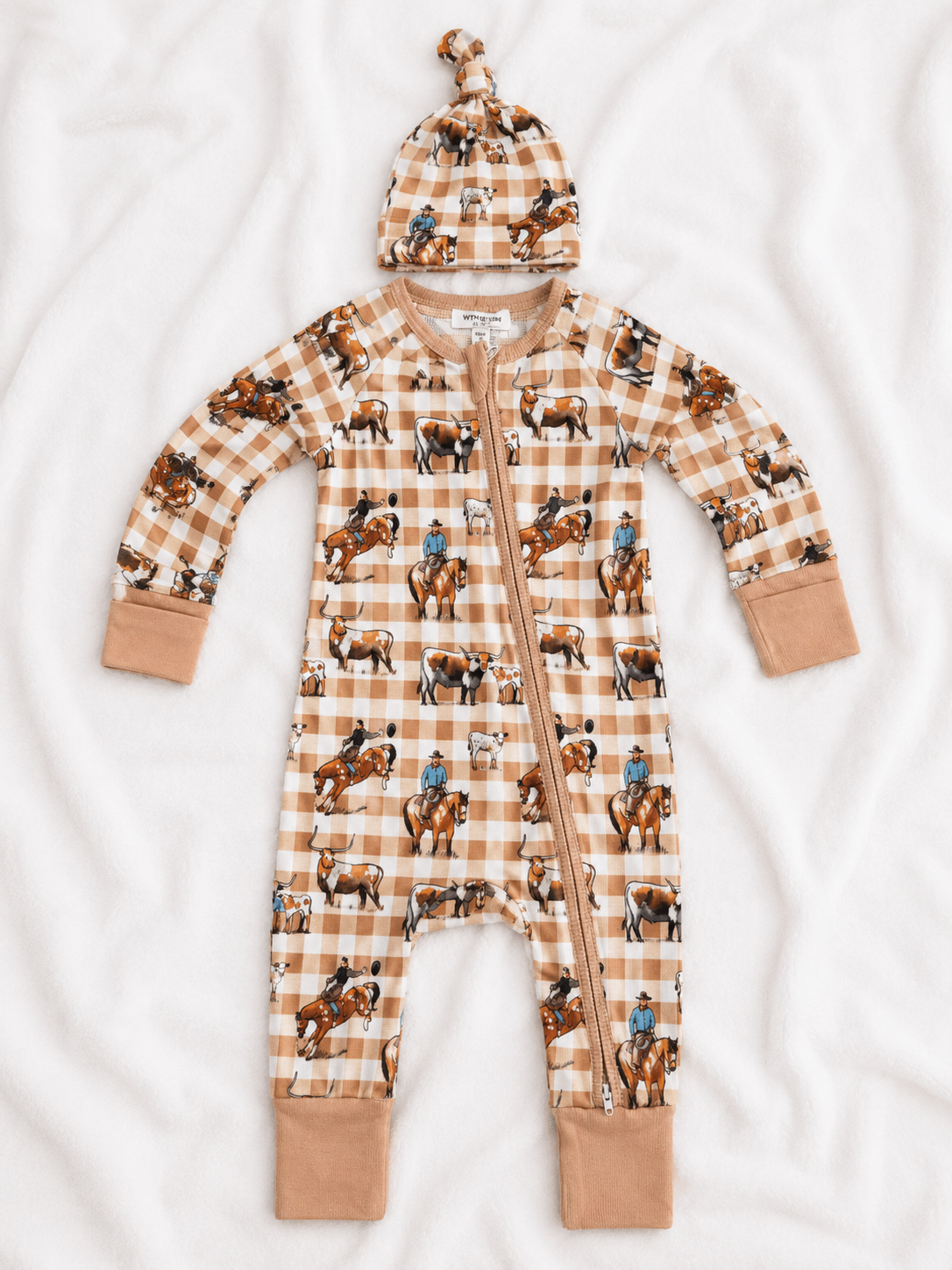 Cowboy Waffle Cotton Onesie With Beanie-Little Windmill Clothing Co