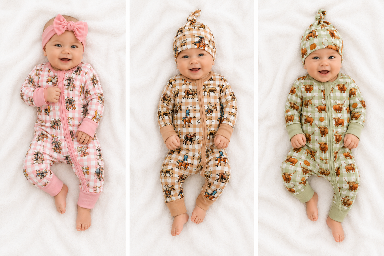 Cowboy Waffle Cotton Onesie With Beanie-Little Windmill Clothing Co