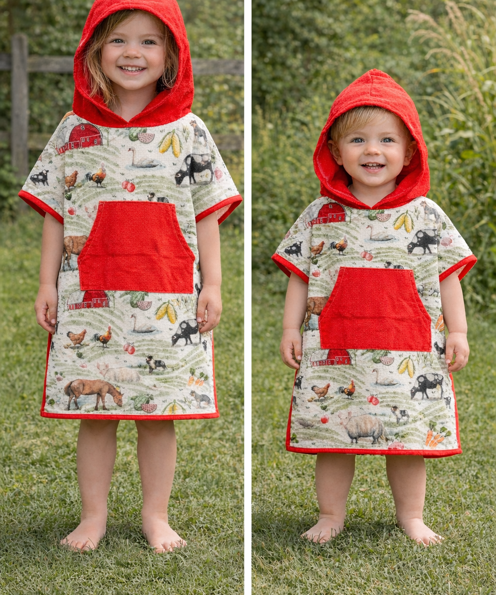 Farm Animal toddler waffle towel folded showing compact farm animal print towel for toddlers
