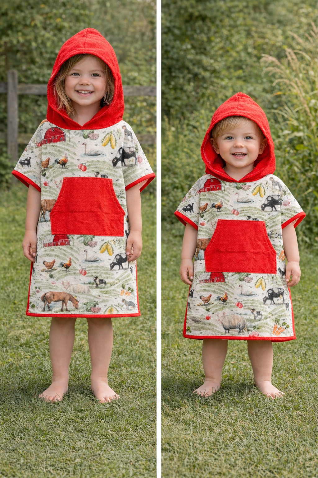 Farm Animal toddler waffle towel folded showing compact farm animal print towel for toddlers