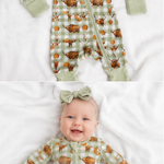 Highlander Waffle Cotton Onesie With Beanie & Bow-Little Windmill Clothing Co