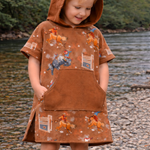 Bull Rider brown kids waffle towel front view showing cool bull rider print waffle towel for kids
