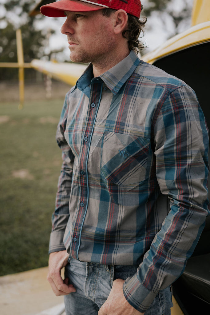 "Jamie" Checked Storm Blue Men's Button Down Shirt-Little Windmill Clothing Co