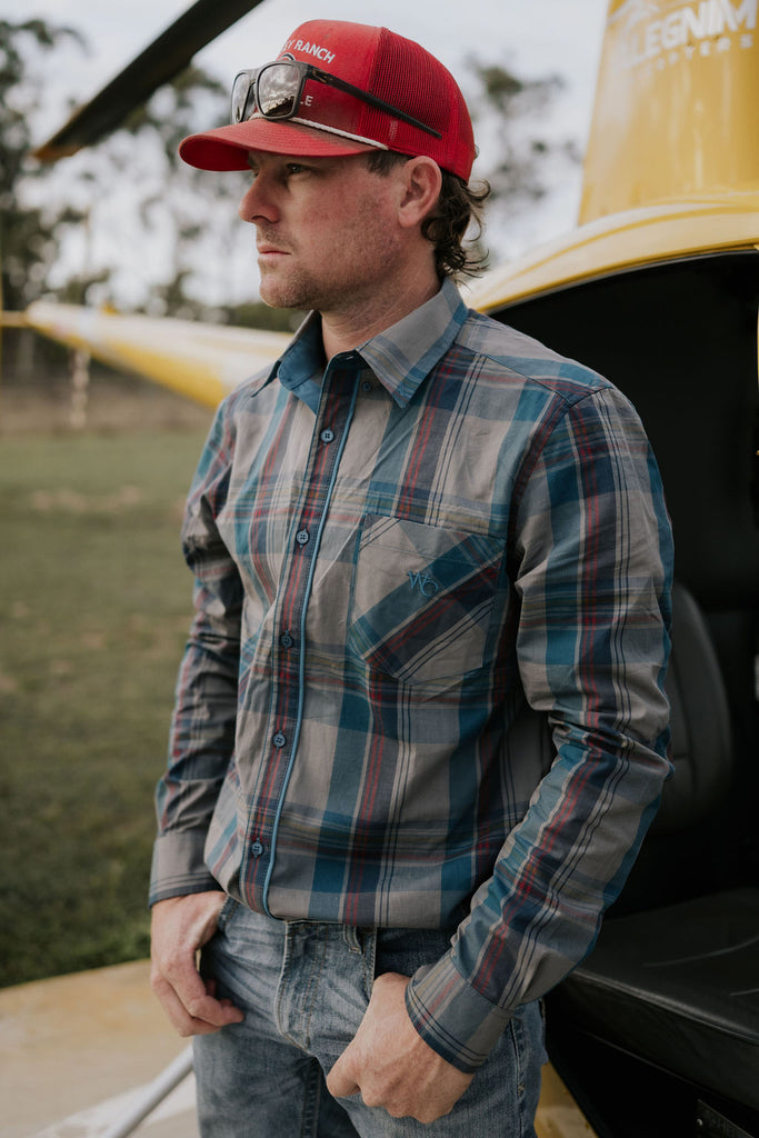 "Jamie" Checked Storm Blue Men's Button Down Shirt-Little Windmill Clothing Co