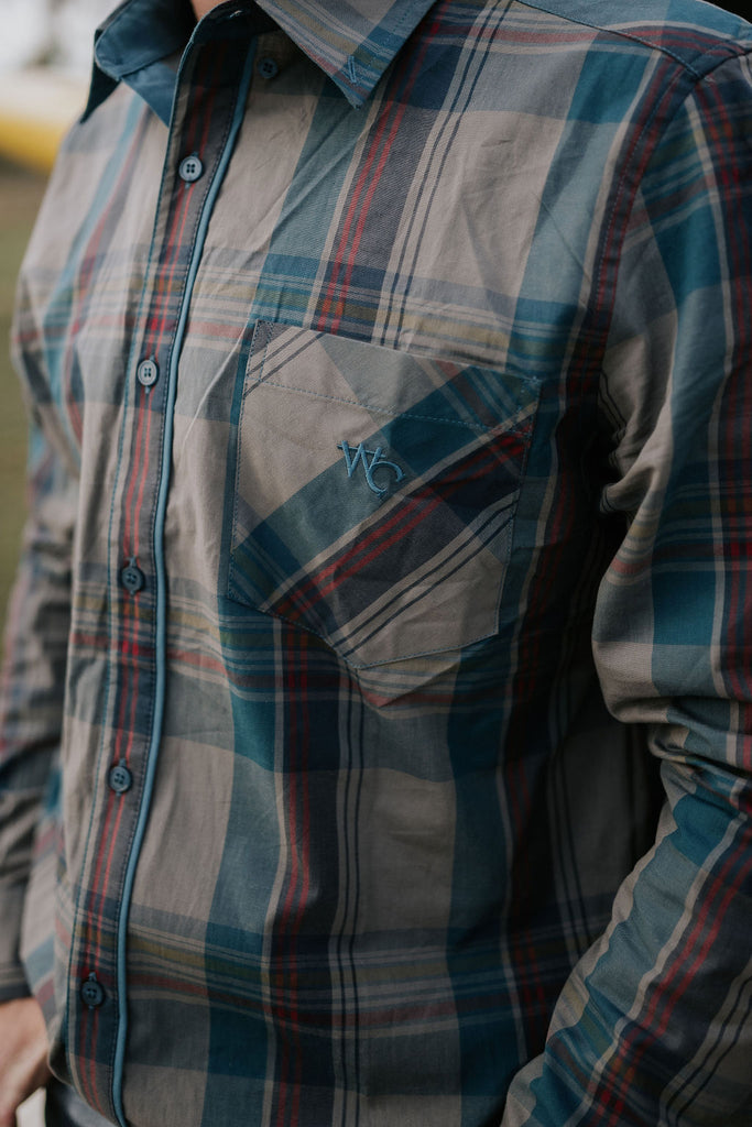 "Jamie" Checked Storm Blue Men's Button Down Shirt-Little Windmill Clothing Co