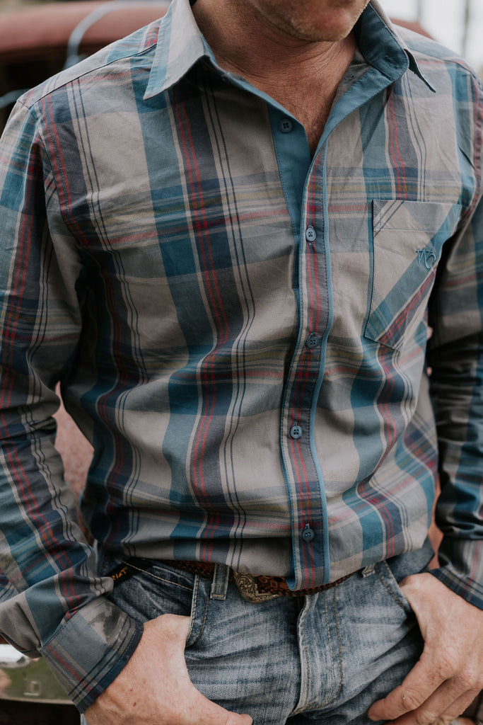 "Jamie" Checked Storm Blue Men's Button Down Shirt-Little Windmill Clothing Co