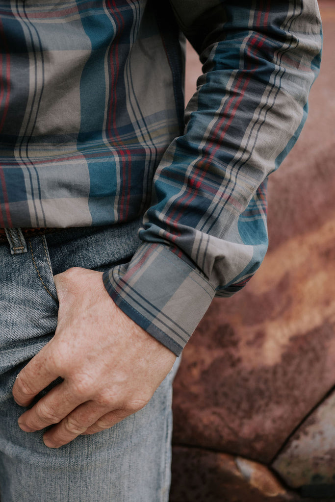 "Jamie" Checked Storm Blue Men's Button Down Shirt-Little Windmill Clothing Co