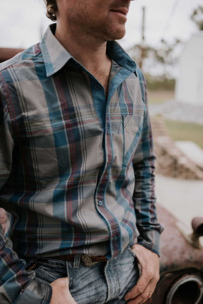 "Jamie" Checked Storm Blue Men's Button Down Shirt-Little Windmill Clothing Co