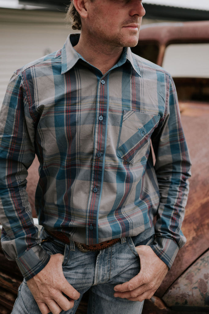 "Jamie" Checked Storm Blue Men's Button Down Shirt-Little Windmill Clothing Co