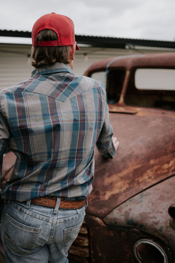 "Jamie" Checked Storm Blue Men's Button Down Shirt-Little Windmill Clothing Co