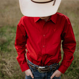All Rounder red shirt worn by child showing classic country style in bright red