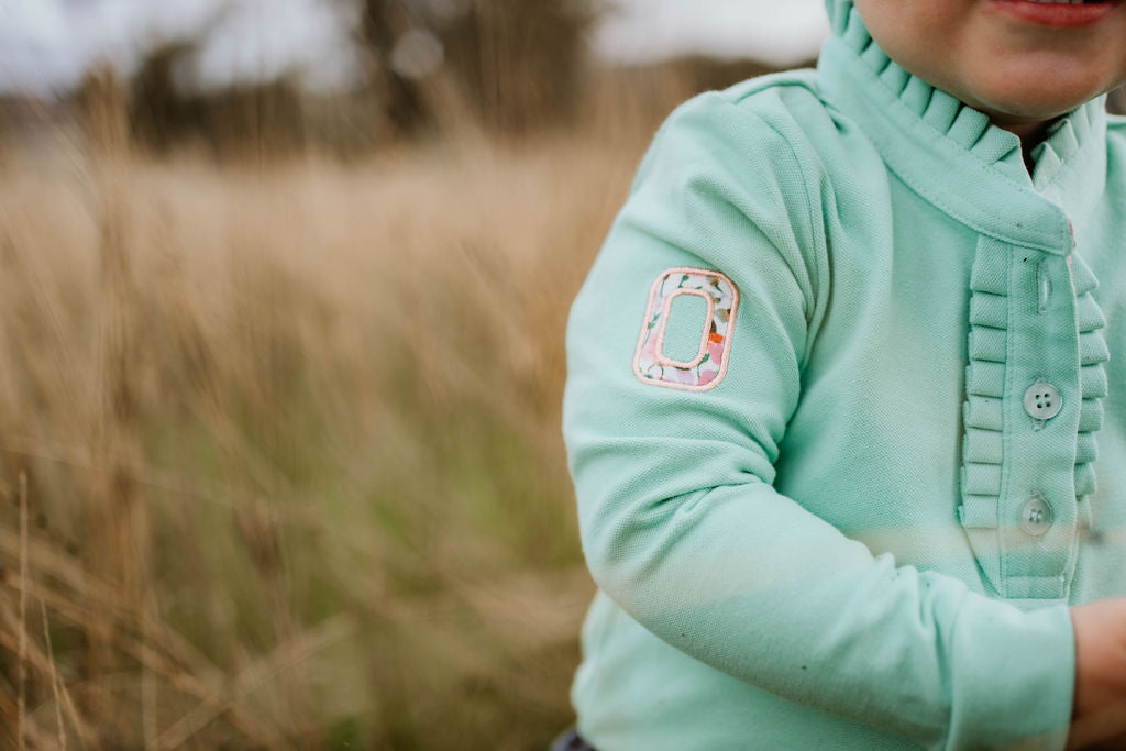 "Jill Baby" Lush Mint Contrast Long Sleeve Baby Polo Romper-Little Windmill Clothing Co