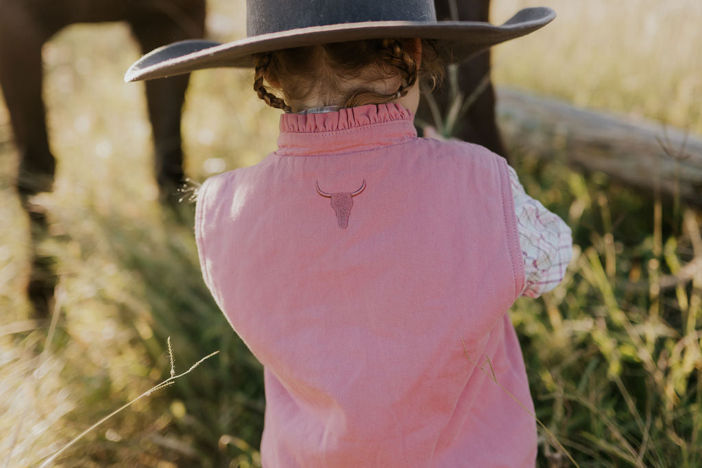 PRE-ORDER - Cotton Drill Vest - Blossom Pink-Little Windmill Clothing Co