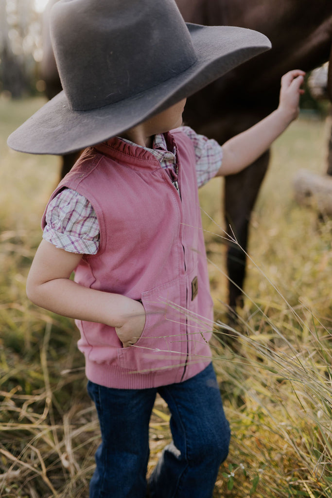 PRE-ORDER - Cotton Drill Vest - Blossom Pink-Little Windmill Clothing Co