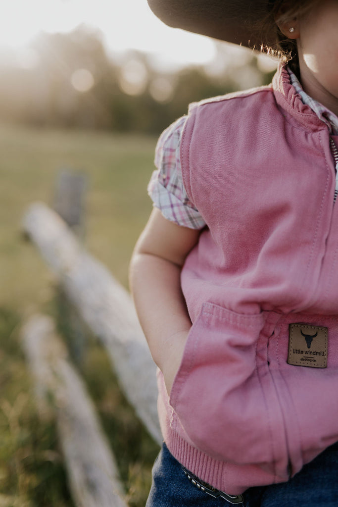 PRE-ORDER - Cotton Drill Vest - Blossom Pink-Little Windmill Clothing Co