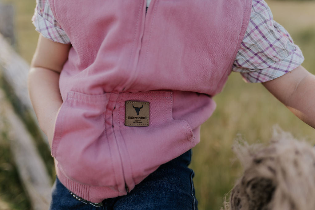 PRE-ORDER - Cotton Drill Vest - Blossom Pink-Little Windmill Clothing Co