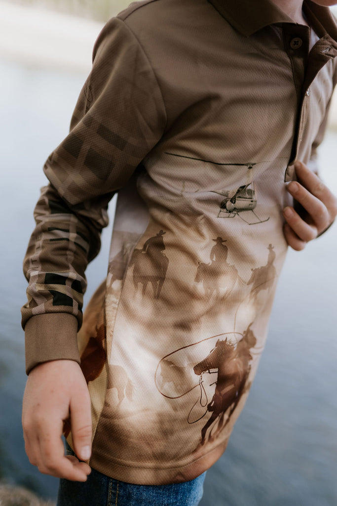 Cowboy Up Fishing Long Sleeve Shirt-Little Windmill Clothing Co