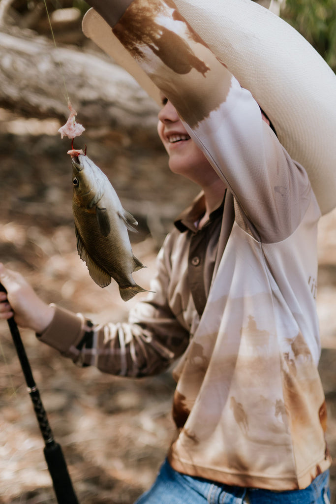 Cowboy Up Fishing Long Sleeve Shirt-Little Windmill Clothing Co