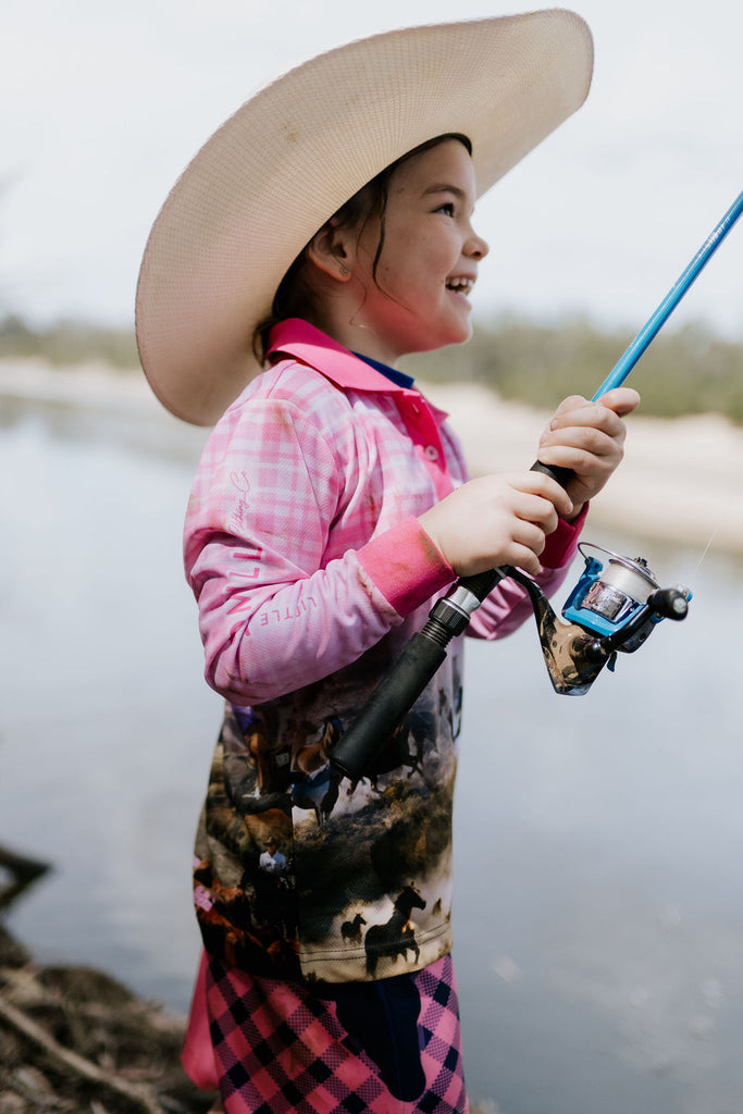 Horses Running Fishing Long Sleeve Shirt-Little Windmill Clothing Co